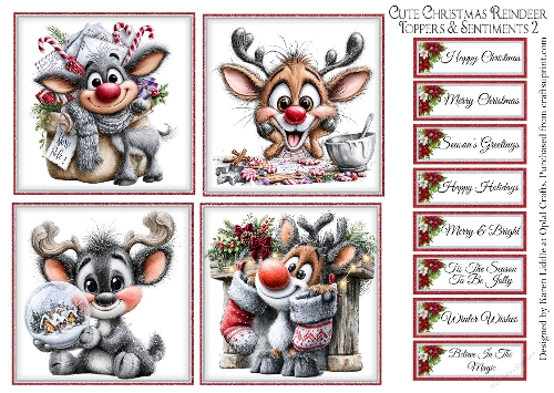 Cute Christmas Reindeer Toppers & Sentiments Kit 2