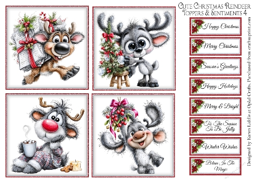 Cute Christmas Reindeer Toppers & Sentiments Kit 4