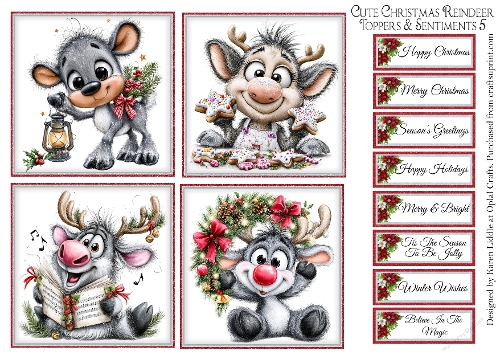 Cute Christmas Reindeer Toppers & Sentiments Kit 5