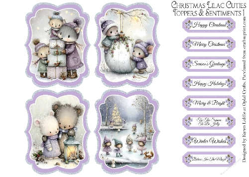 Christmas Lilac Cuties Toppers & Sentiments Kit 1