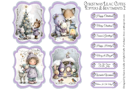 Christmas Lilac Cuties Toppers & Sentiments Kit 2