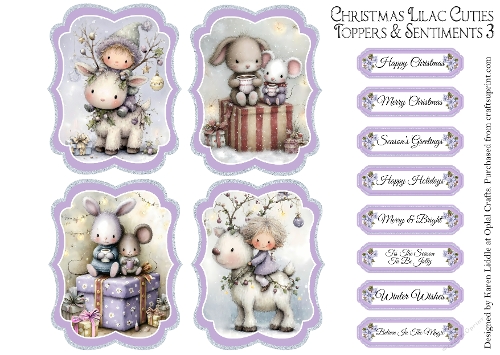Christmas Lilac Cuties Toppers & Sentiments Kit 3
