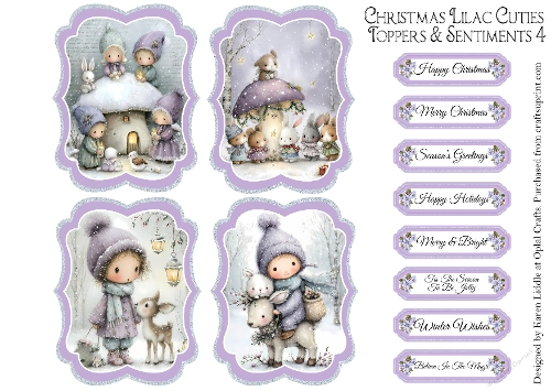 Christmas Lilac Cuties Toppers & Sentiments Kit 4