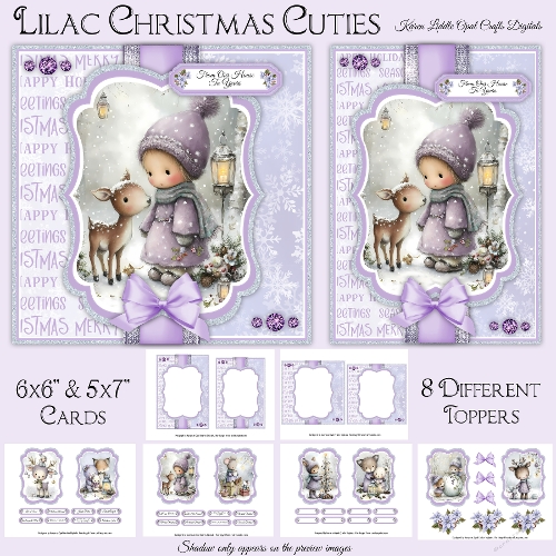 Christmas Lilac Cuties  8 Toppers Kit 5x7