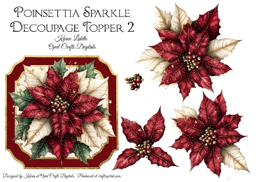 Poinsettia Sparkle Decoupage 2 Topper