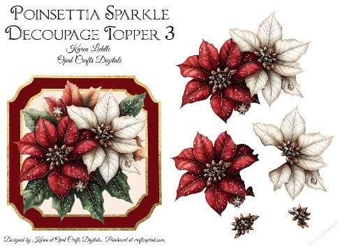 Poinsettia Sparkle Decoupage 3 Topper