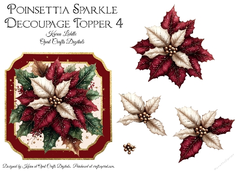 Poinsettia Sparkle Decoupage 4 Topper