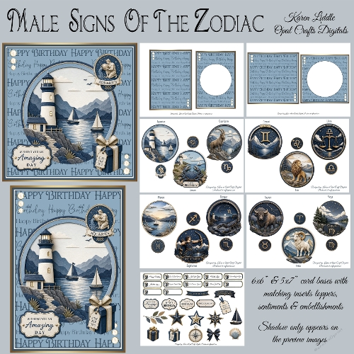 Male Signs of the Zodiac 6x6 & 5x7 cards