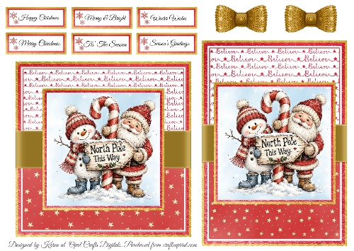 Cute Santa and Snowman 1 Card Fronts & Sentiments - 6x6 & 5x7