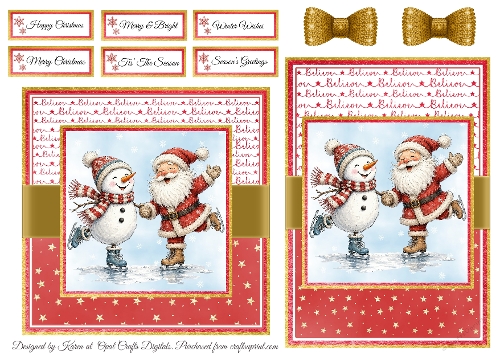 Cute Santa and Snowman 2 Card Fronts & Sentiments - 6x6 & 5x7