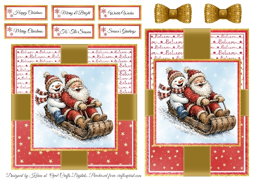 Cute Santa and Snowman 3 Card Fronts & Sentiments - 6x6 & 5x7