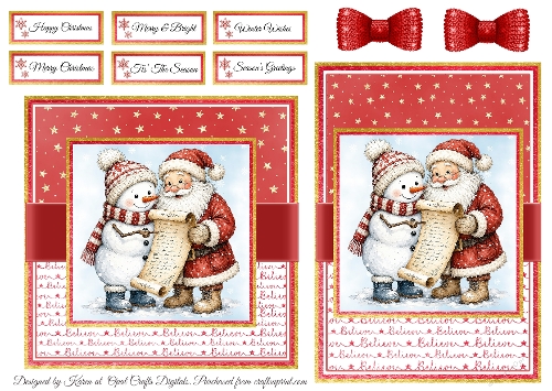 Cute Santa and Snowman 5 Card Fronts & Sentiments - 6x6 & 5x7