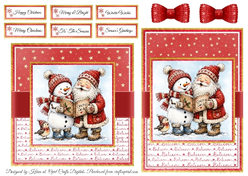 Cute Santa and Snowman 6 Card Fronts & Sentiments - 6x6 & 5x7