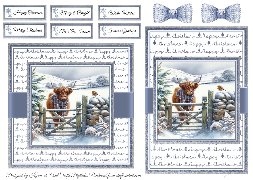 Highland Cow & Robin 1 Card Fronts & Sentiments - 6x6 & 5x7