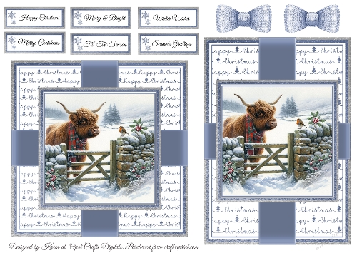 Highland Cow & Robin 2 Card Fronts & Sentiments - 6x6 & 5x7