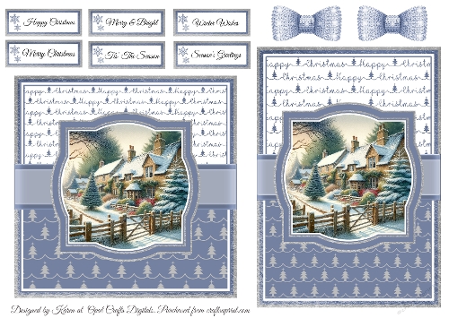Christmas Cottage 2 Card Fronts & Sentiments - 6x6 & 5x7