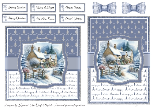 Christmas Cottage 3 Card Fronts & Sentiments - 6x6 & 5x7