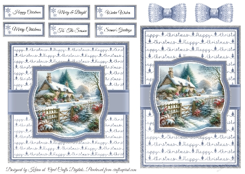 Christmas Cottage 4 Card Fronts & Sentiments - 6x6 & 5x7