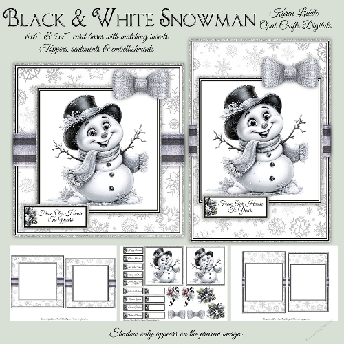 Black & White Snowman Mini Kit 6x6 & 5x7 Cards