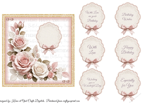 Pink Roses 19 One Layer Card Front Kit