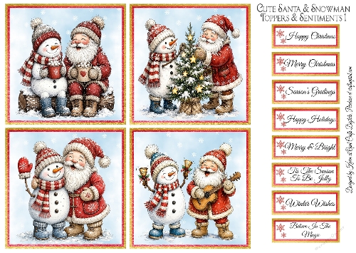 Cute Santa & Snowman Toppers & Sentiments Kit 1