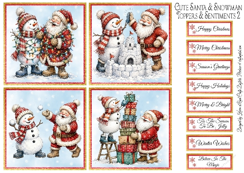 Cute Santa & Snowman Toppers & Sentiments Kit 2