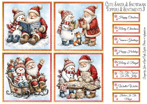 Cute Santa & Snowman Toppers & Sentiments Kit 3