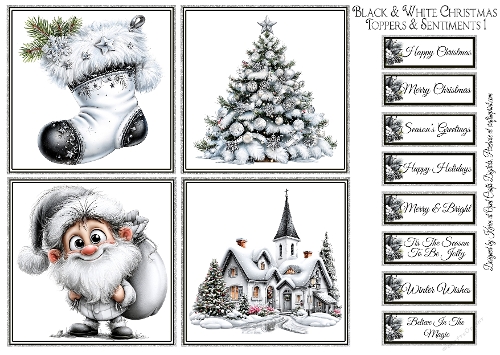Black & White Christmas Toppers & Sentiments Kit 1