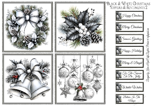Black & White Christmas Toppers & Sentiments Kit 2