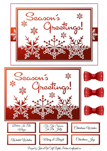 Red Seasons Greetings Cut Out Card Base & Topper Kit