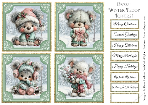 Green Winter Teddy Toppers & Sentiments 1