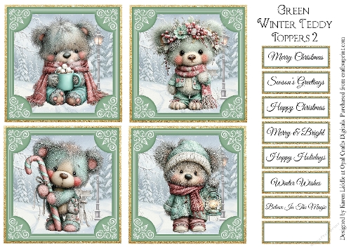Green Winter Teddy Toppers & Sentiments 2