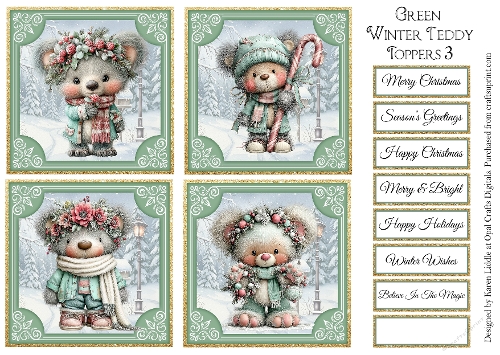 Green Winter Teddy Toppers & Sentiments 3