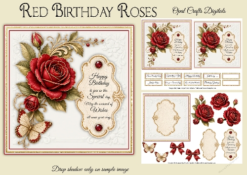 Red Birthday Roses Card Base & Topper Kit