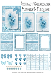Abstract Watercolour Flowers In Turquoise
