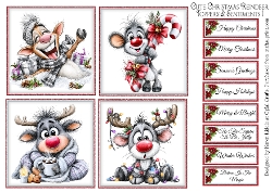 Cute Christmas Reindeer Toppers & Sentiments Kit 1
