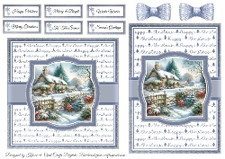 Christmas Cottage 4 Card Fronts & Sentiments - 6x6 & 5x7