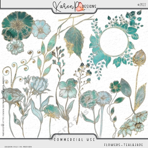 KPD-202205-Flowers Clipart Teal and Jade Vol.1