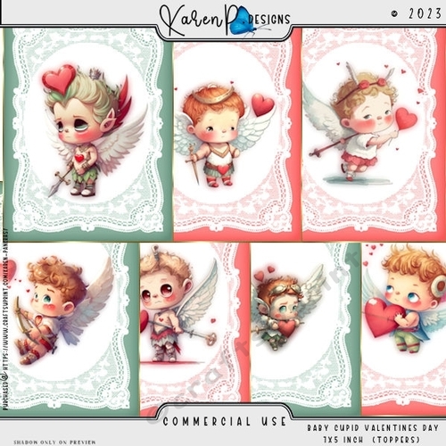 KPD23-Baby Cupid Valentines Day 7x5 inch Toppers