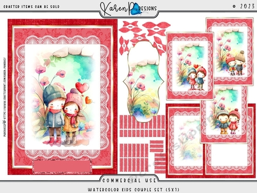 Watercolor Kids Couple Set