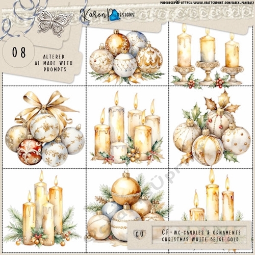 CF-CU24(AI)-Wc-Candles&Ornaments-Christmas white beige gold