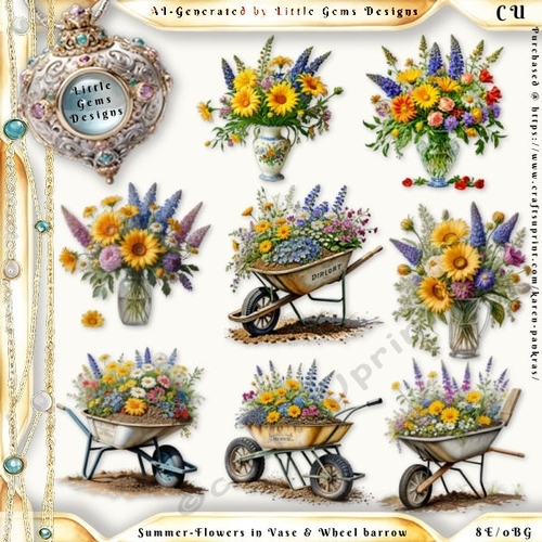 LGDcu24(AI)-Summer-Flowers in vase & Wheel barrow 01