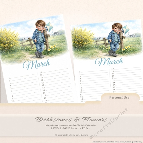 Birthstones & Flowers - March - Calendar_LGD