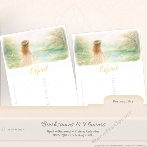 Birthstones & Flowers - April - Calendar_LGD