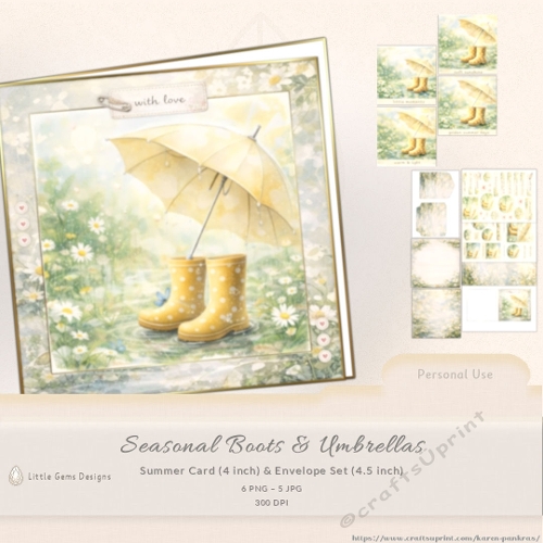 Seasonal Boots & Umbrellas - Summer - 4inch card Set -LGD
