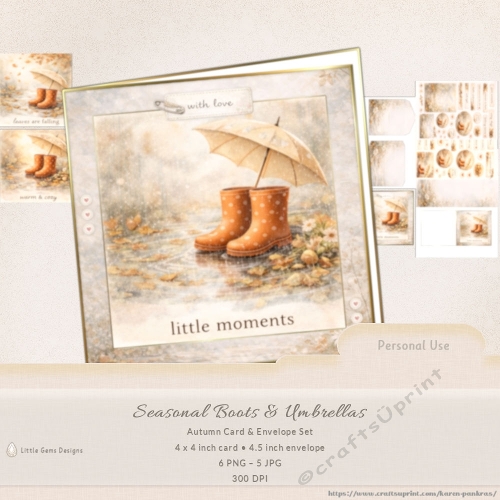 Seasonal Boots & Umbrellas - Autumn- 4inch card Set -LGD