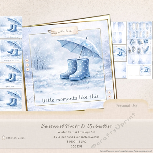 Seasonal Boots & Umbrellas - Winter - 4inch card Set -LGD