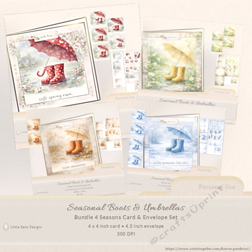 Seasonal Boots & Umbrellas – 4 Seasons Card & Envelope Bundle Set