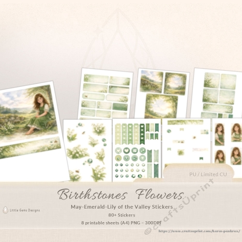 Birthstones & Flowers – May Sticker Kit (Emerald & Lily of the Valley)