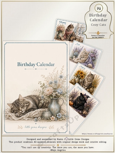 Birthday Calendar | PU | Cozy Cats 